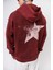 Erkek Star Baskılı Yıkamalı Kapüşonlu Oversize Hoodie Bordo 4