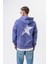 Erkek Star Baskılı Yıkamalı Kapüşonlu Oversize Hoodie Mor 1