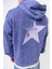 Erkek Star Baskılı Yıkamalı Kapüşonlu Oversize Hoodie Mor 5