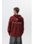 Erkek Far From Basic Baskılı Yıkamalı Kapüşonlu Oversize Hoodie Bordo 1