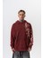 Erkek Far From Basic Baskılı Yıkamalı Kapüşonlu Oversize Hoodie Bordo 2