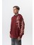 Erkek Far From Basic Baskılı Yıkamalı Kapüşonlu Oversize Hoodie Bordo 3