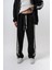 Erkek Damask Şerit Detaylı Kışlık Doubleface Baggy Eşofman Altı Siyah 2