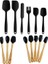 Siyah 14 Parça Silikon ve Bambu Saplı Silikon Uçlu Spatula Fırçalı Kaşık Seti 1