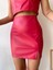 Tek Yırtmaçlı Arkadan Fermuarlı Deri Etek Fuşya S24475 1