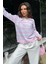 Pembe Çizgili Polo Yaka Düğmeli Kadın Kazak MG2561 1