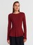 32090 Uzun Kollu Peplum Top-Açık Bordo 1