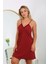 Moda Kadın Pamuklu Ip Askılı Büyük Beden Gecelik Bordo 8