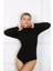 Moda Bayan Uzun Kol Boğazlı Çıtçıtlı Body Siyah 2