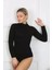 Moda Bayan Uzun Kol Boğazlı Çıtçıtlı Body Siyah 4