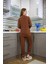 Moda Kadın Penye Uzun Kol Pijama Takım Kahve 4
