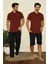 Moda Erkek Bordo V Yaka 3'lü Pijama Takım 4
