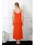 Moda Kadın Ip Askılı Turuncu Uzun Gecelik 4