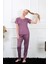 Moda Kadın Mürdüm Kısa Kol Pijama Takım 3