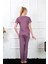 Moda Kadın Mürdüm Kısa Kol Pijama Takım 4