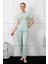 Moda Kadın Kısa Kol Pijama Takım Su Yeşili 1