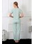 Moda Kadın Kısa Kol Pijama Takım Su Yeşili 4