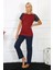 Moda Kadın Kolu Dantelli Penye Pijama Takım Bordo 5