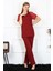 Moda Kadın Kolu Dantelli Penye Pijama Takım Bordo 1