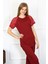 Moda Kadın Kolu Dantelli Penye Pijama Takım Bordo 3
