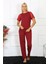 Moda Kadın Kolu Dantelli Penye Pijama Takım Bordo 5