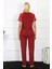 Moda Kadın Kolu Dantelli Penye Pijama Takım Bordo 8