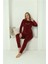 Moda Kadın Kadife Bordo Pijama Takım 5