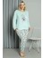 Moda Kadın Büyük Beden Penye Uzun Kol Pijama Takım Su Yeşili 1