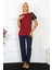 Moda Kadın Kolu Dantelli Penye Pijama Takım Bordo 4