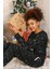 Moda Merry Christmas Polar Kadın Pijama Takımı Siyah 8