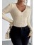 Kol Güpür Detaylı V Yaka Triko Bluz P-00018358 5
