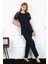 Moda Kadın Kolu Dantelli Penye Pijama Takım Lacivert 3