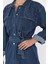 Kadın Omuz Taş Detaylı Bel Kuşaklı Jean Kot Ceket P-00018084 4