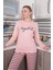 Moda Kadın Penye Uzun Kol Pijama Takım Pembe 4
