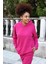 Moda Kadın Pamuk Kapşonlu Cepli 3 Iplik Fuşya Eşofman Takım 4