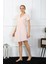 Moda Kadın Pamuk Keten Kısa Kol Düğmeli Pudra Tunik Gecelik 2