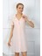 Moda Kadın Pamuk Keten Kısa Kol Düğmeli Pudra Tunik Gecelik 3