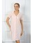 Moda Kadın Pamuk Keten Kısa Kol Düğmeli Pudra Tunik Gecelik 4