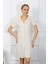 Moda Kadın Pamuk Keten Kısa Kol Düğmeli Krem Tunik Gecelik 1
