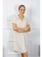 Moda Kadın Pamuk Keten Kısa Kol Düğmeli Krem Tunik Gecelik 2