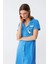 Moda Kadın Pamuk Penye Kısa Kol Düğmeli Mavi Tunik Gecelik 5