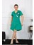 Moda Kadın Pamuklu Penye Kısa Kol Düğmeli Yeşil Tunik Gecelik 3