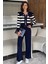 Kadın Şerit Desenli Triko Hırka Pantolon Ikili Takım (S-M-L Beden Uyumludur.) P-00018048 1