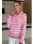 Kadın Polo Yaka Çizgi Desenli Sakallı Triko Kazak (S-M-L-Xl Beden Uyumludur.) P-00018051 1