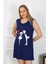 Moda Kadın Büyük Beden Kalın Askılı Penye Diz Üstü Lacivert Gecelik 3