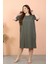 Moda Kadın Büyük Beden Penye Kısa Kol Haki Gecelik 2