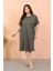 Moda Kadın Büyük Beden Penye Kısa Kol Haki Gecelik 5