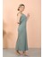 Moda Kadın Kalın Askılı Yırtmaçlı Uzun Mint Yeşili Gecelik 4