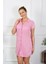 Moda Kadın Pamuk Dokuma Kısa Kol Düğmeli Pembe Tunik Gecelik 1