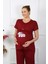 Moda Kadın Kısa Kol Hamile Lohusa Pijama Takımı Bordo 2